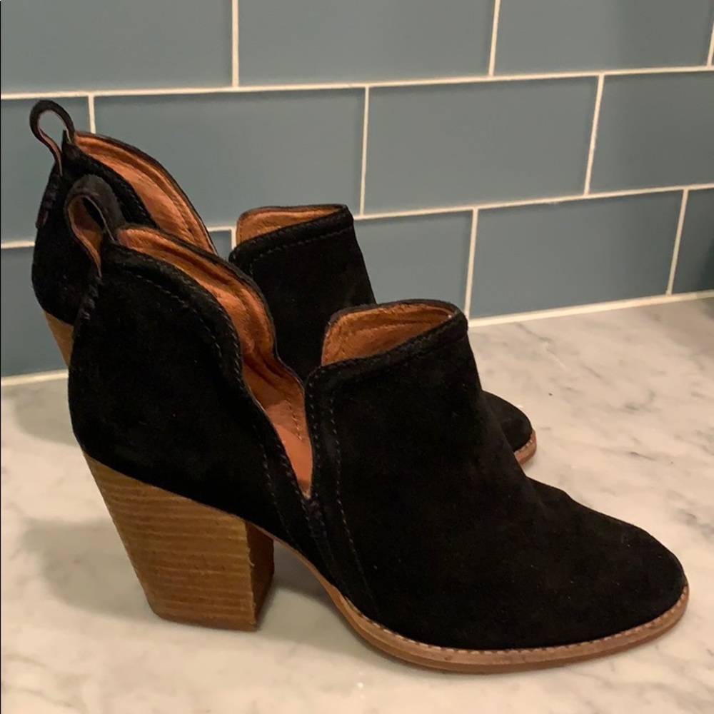 Jeffrey Campbell Black Suede Cutout Ankle Booties with Wooden Block Heel